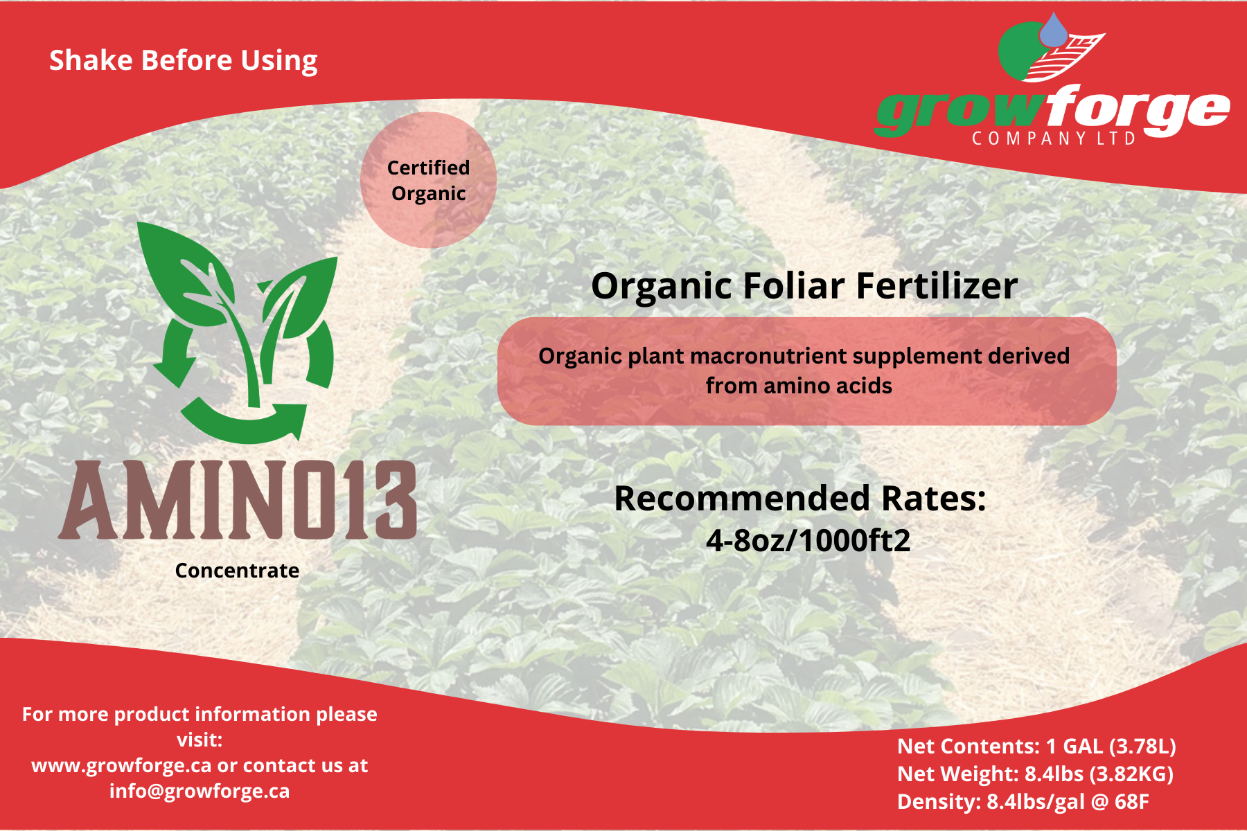 *AMINOGRO 13 (13-0-0) - Certified Organic* -  1 gallon - Growforge